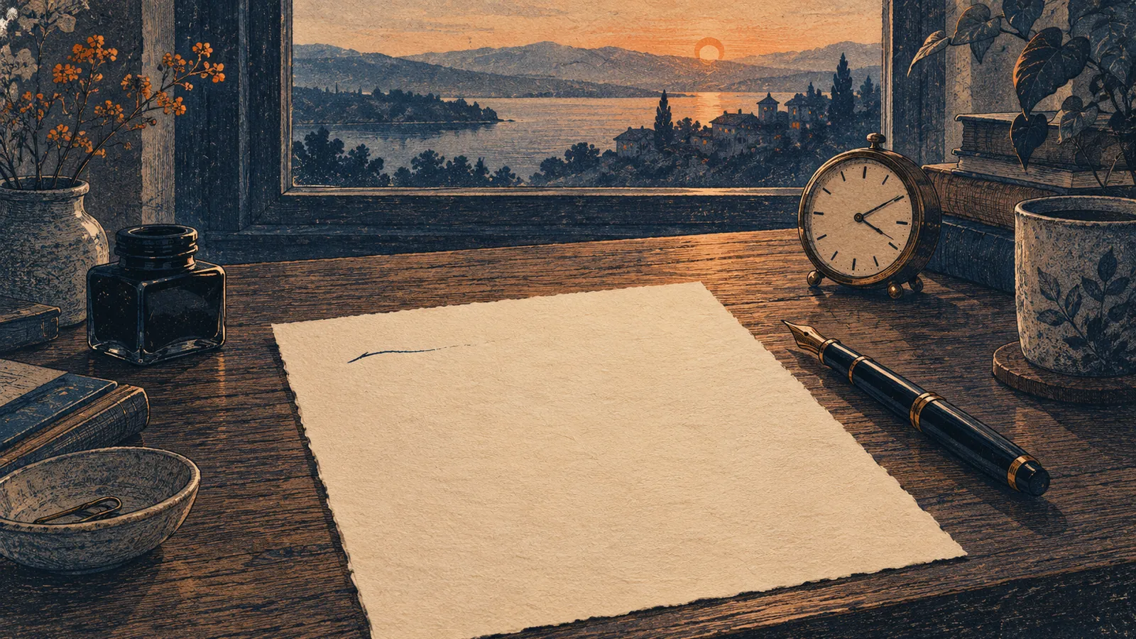 Illustration of a blank page with the first line just started